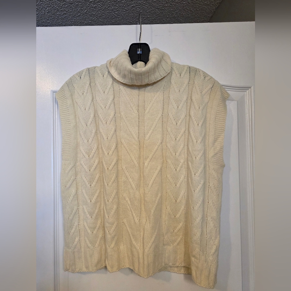 Cream Turtleneck Cable Knit Sleeveless Sweater